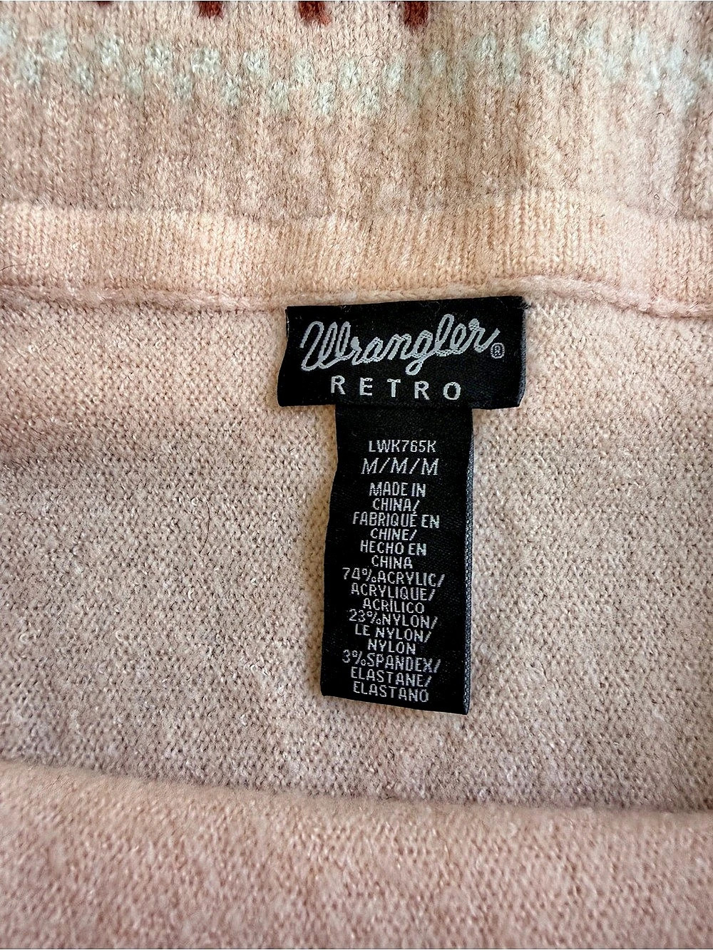 Wrangler Retro Geometric Cowl Neck Pink Size Medium - Picture 4 of 7